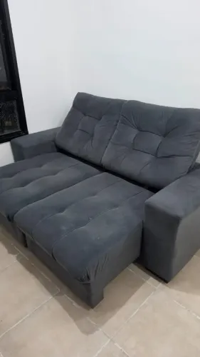 Sofá Retrátil e Reclinável 2 Lugares (Suede Grafite / Cinza Escuro)