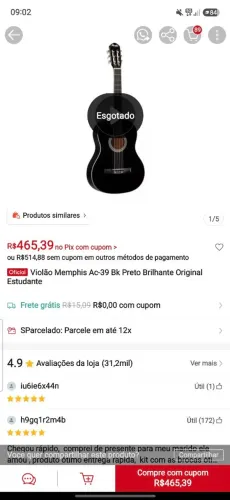 Violão Memphis Ac-39 Bk - USADO