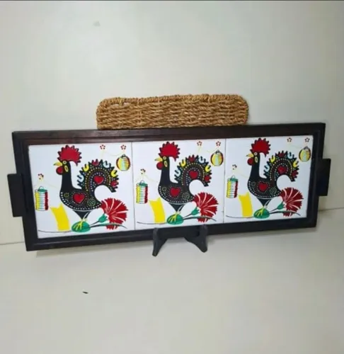Bandeja de azulejos portugueses em jacarandá