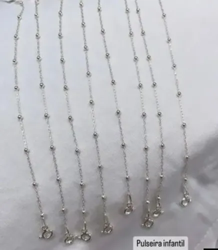 Pulseira infantil bolinhas Prata 925 legítima 