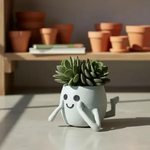 Vaso Divertido Decorativo Com Braços 3D Branco / Rosto feliz