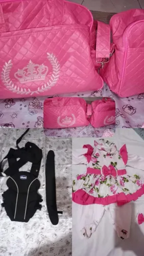 Kit bolsas maternidade com saída de bebê rosa e canguru da chicco 