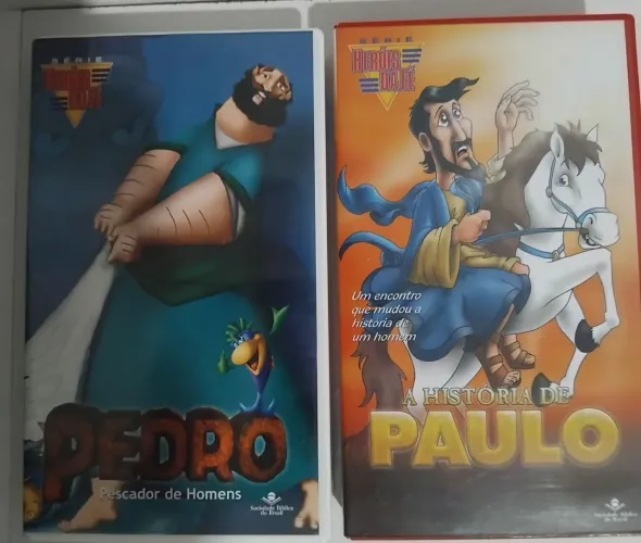 2 Fitas VHS DESENHOS BÍBLICOS Pedro & Paulo . SSB do Brasil RELIQUIA ( MUITO BOAS )