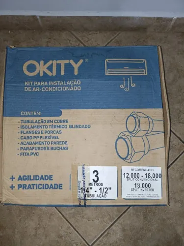 Kit Instalação Ar Condicionado 12k a 18k BTUs - Cobre 3m - Okity Blindado (Novo)