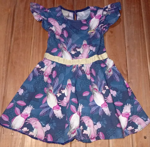vestido infantil TM: 2 anos carinhoso estampa cacatuas azul