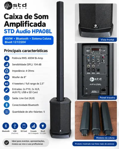 CAIXA DE SOM PA AMPLIFICADA STD HPA08L