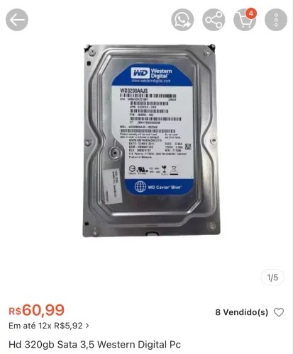 Hd novo 320gb para guardar jogos e arquivos