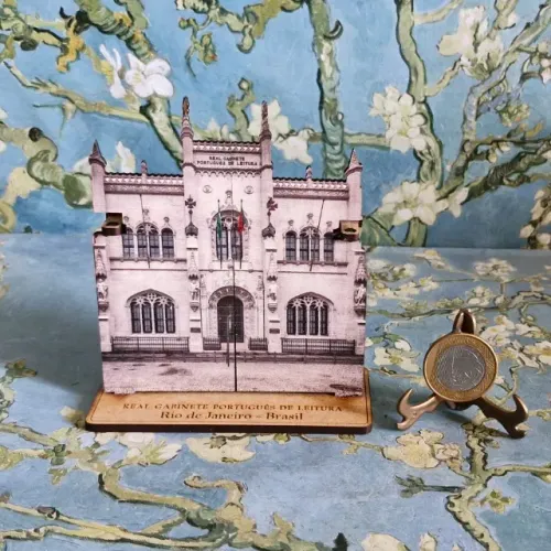 Maquete miniatura madeira/MDF, fachada do Real Gabinete Português de Leitura (RJ)11,5 alt
