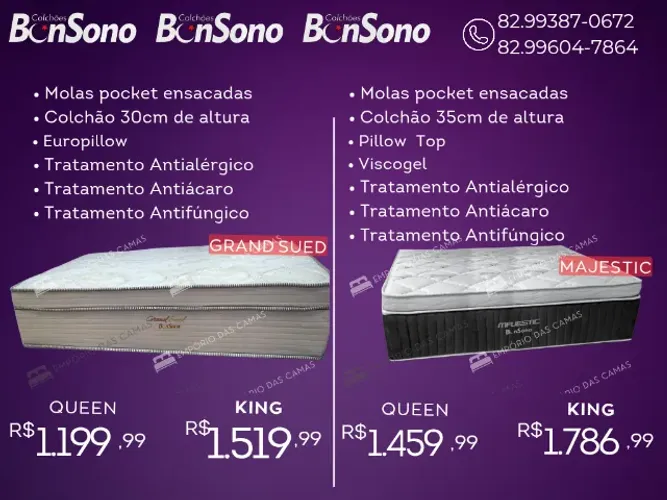 Colchão bonsono queen ou king size molas ou espuma consulte disponibilidade