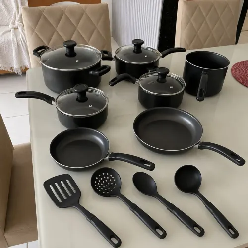 Conjunto De Panelas Teflon Com Frigideira Cor Preto