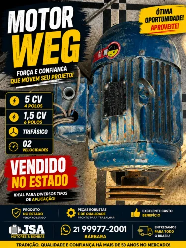 Motor Elétrico 5CV 4 POLOS / 1.5CV 6 POLOS - 02 VELOCIDADES Trifásico