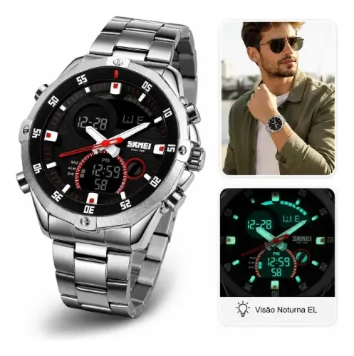 Relógio Masculino Skmei Anadigi 1146 Esportivo Prata