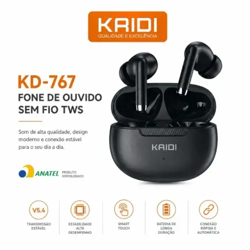 Fone de Ouvido Bluetooth TWS Sem Fio | Som HiFi | Estojo de Carregamento | Preto/Branco