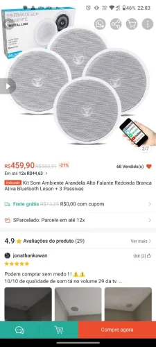 Kit 4 alto falante de embutir som ambiente via bluetooth leson branco 127/220v na caixa.
