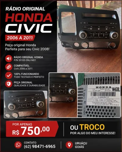 RÁDIO ORIGINAL HONDA CIVIC 2006/2011