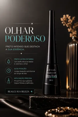 Delineador Vivai Ultra Black 8ml - Preto Intenso e Alta Precisão