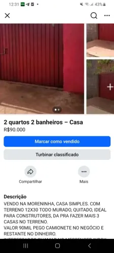 VENDO CASA MORENINHA 90 MIL
