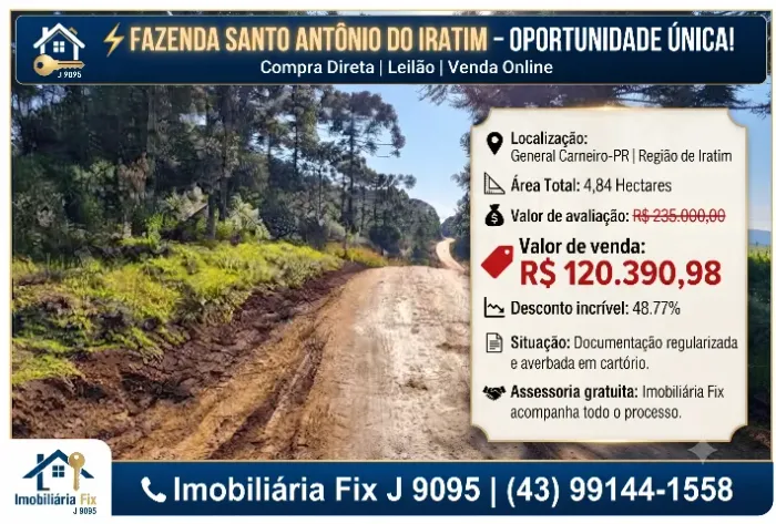 ? DESCONTO DE 48,77% - FAZENDA SANTO ANTÔNIO DO IRATIM Compra Direta | Leilão | Venda Onl