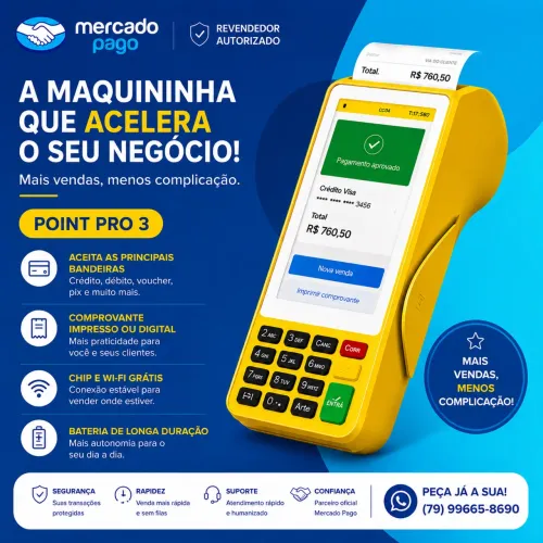 Maquininha de Cartão Point Pro 3 com conexão 4g