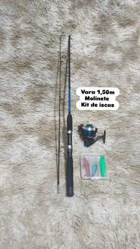 Kit vara e molinete e iscas artificial 