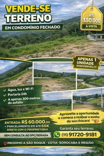 VENDE-SE TERRENO EM CONDOMÍNIO FECHADO 1.000m² EM IBIUNA