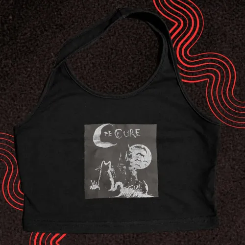 Cropped Frente Única Preto The Cure Estampa Gótica Post Punk