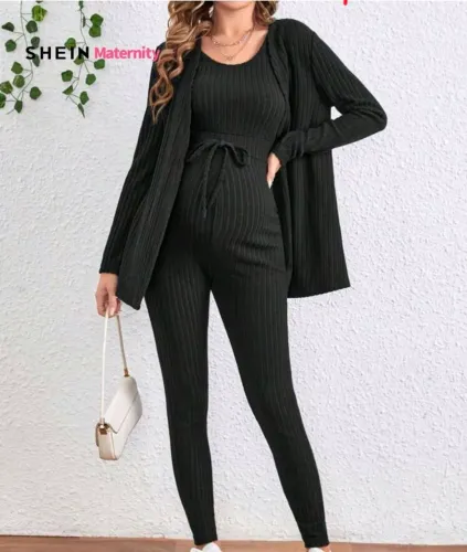 Conjunto gestante cardigan manga longa e macacão M