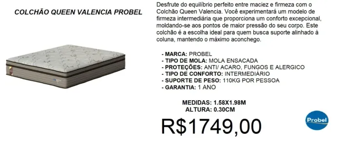 Colchão queen molas probel valencia - à pronta entrega