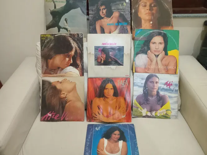 Dez discos de vinil de Fafá de Belém: 5 da filiphs, 4 da som livre e 1 da RCA.