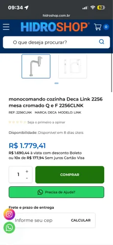 Torneira com misturador mono comando