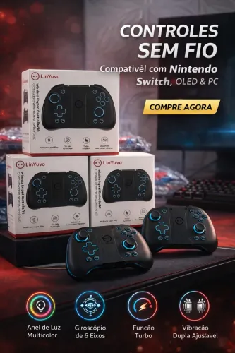 Joypad Wireless LinYuvo KS-47 com LED RGB para Switch & PC novos na caixa