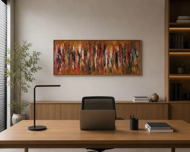 Quadro Abstrato 40cm x 1m com moldura flutuante - Pintura Exclusiva