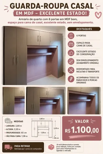 Guarda roupa semi novo casal