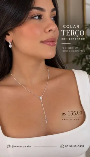 Colar Terço com Extensor Prata 925