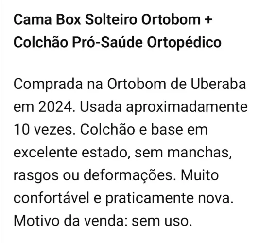 Cama Box solteiro Ortobom com base, semi nova.. Valor: 990,00