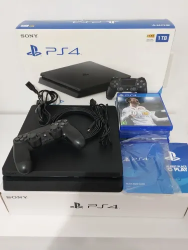 Playstation 4 slim 1TB com 4 jogos caixa e lacre original