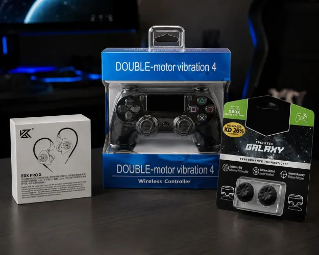 Kit Gamer Console Controle Sem Fio + Fone KZ EDX Pro + Grips Kontrol Freek