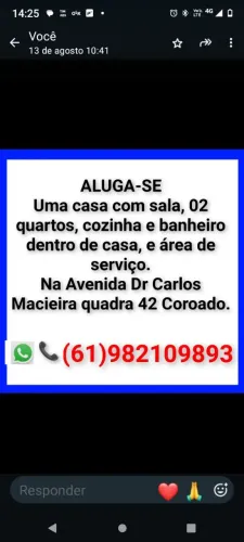 Alugo casa casa pequena no bairro do Coroado 