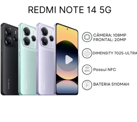 Celular Xiaomi Redmi Note 14 5G 256+08 Roxo Preto Verde A Pronta Entrega Entregamos 