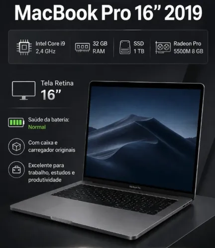 Macbook Pro 16" 2019 Tela Retina I9 32GB Ram SSD 1TB Radeon Pro