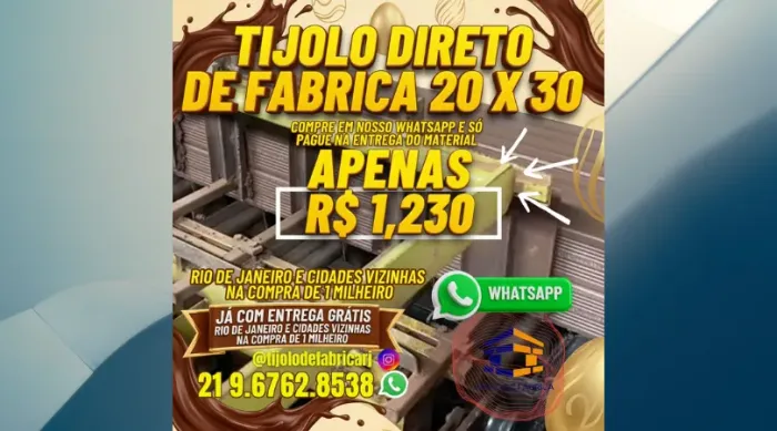 tijolo 10 furos 20x30 para galpões 