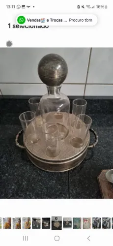 Peças em prata e cristal, faltando uma tacinnha da licoreira 