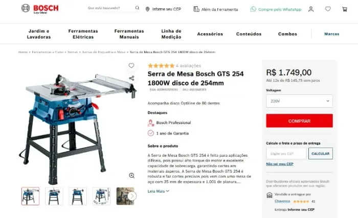 Serra de Mesa Bosch GTS 254 NOVA COM GARANTIA