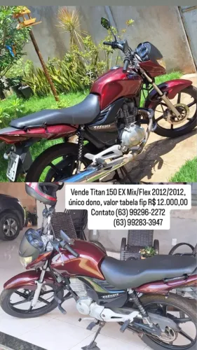 Vendo moto Titan 150 EX Mix, único dono, 2012/2012, valor da tabela fip