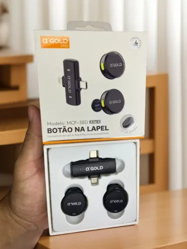 Microfone de Lapela Sem Fio a?Gold MCF-38D iphone e tipo c an9