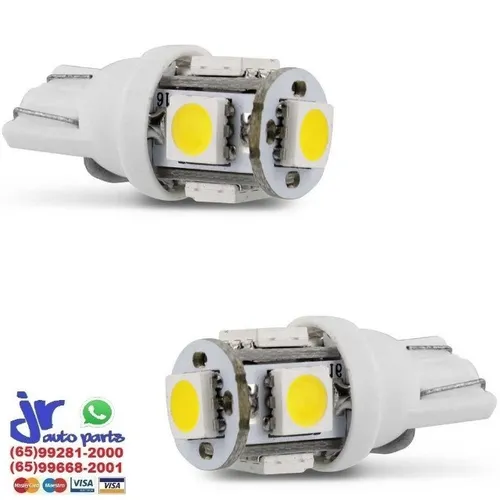 Par de Lâmpadas LED T10 Multilaser 5 LED?s 5000K Farol Meia Luz 12V