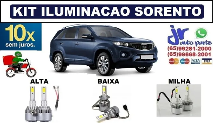 Kit Lampada Ultra LED (Alta/Baixa/Milha) Kia Sorento 6000K 12V 24V