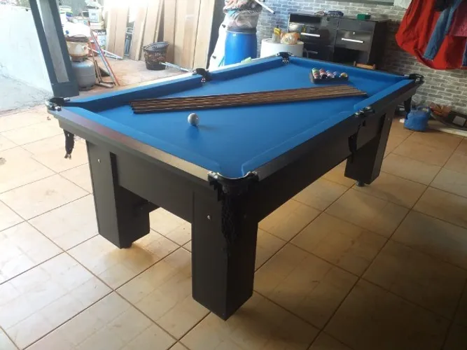 Mesa de Bilhar Preta Tecido Azul Modelo PDD5658