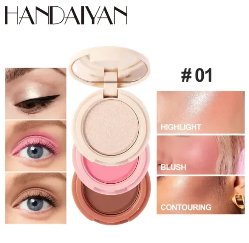 Trio Handaiyan - Contorno, Blush e Iluminador - 3 em 1 - Com espelho 