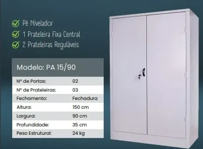 Armário de Aço 2 Portas - PA15/90